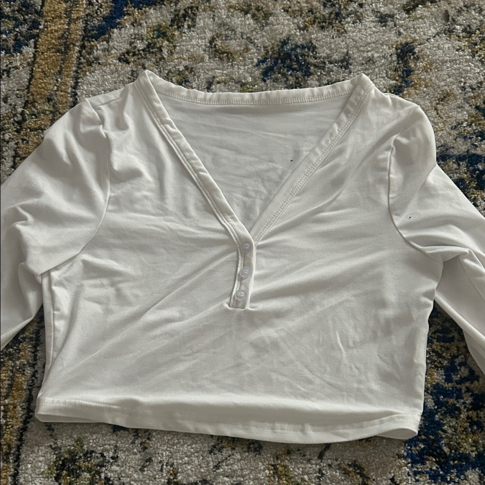 SHEIN White Button Down V-Neck Top